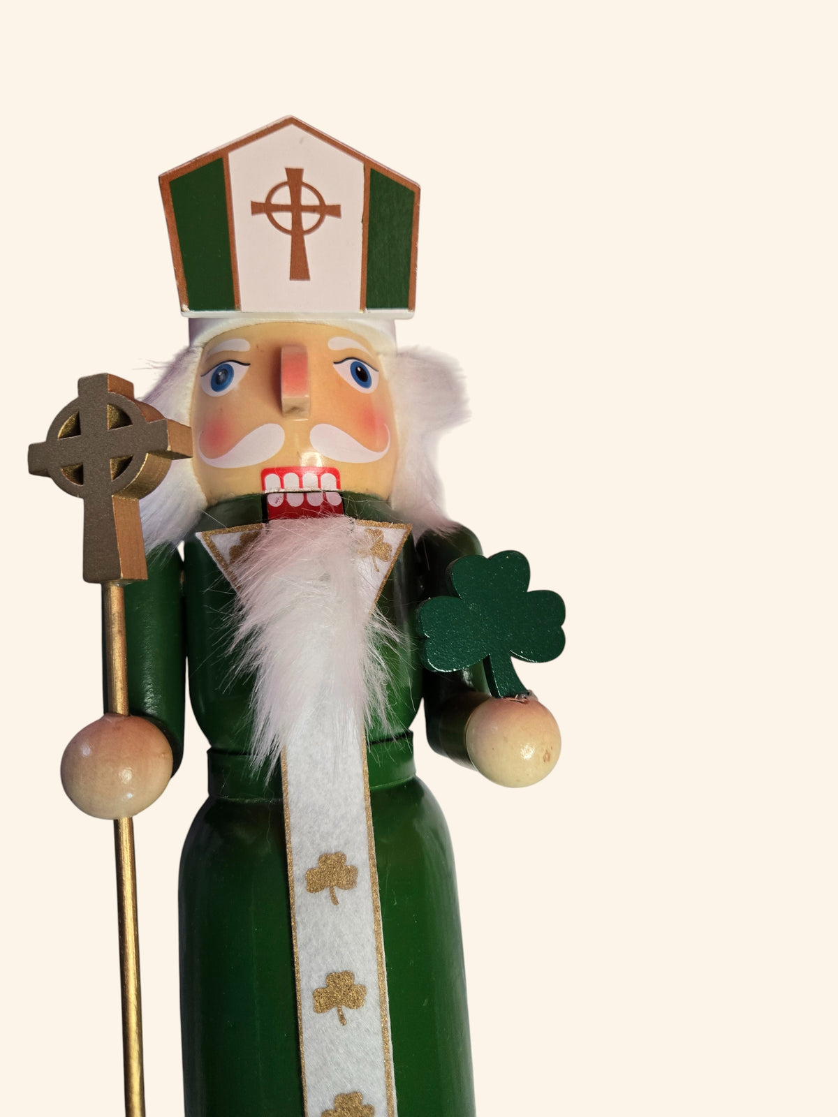 Irish Priest Nutcracker, Green & Gold Celtic Cross, St. Patrick's Day Decor