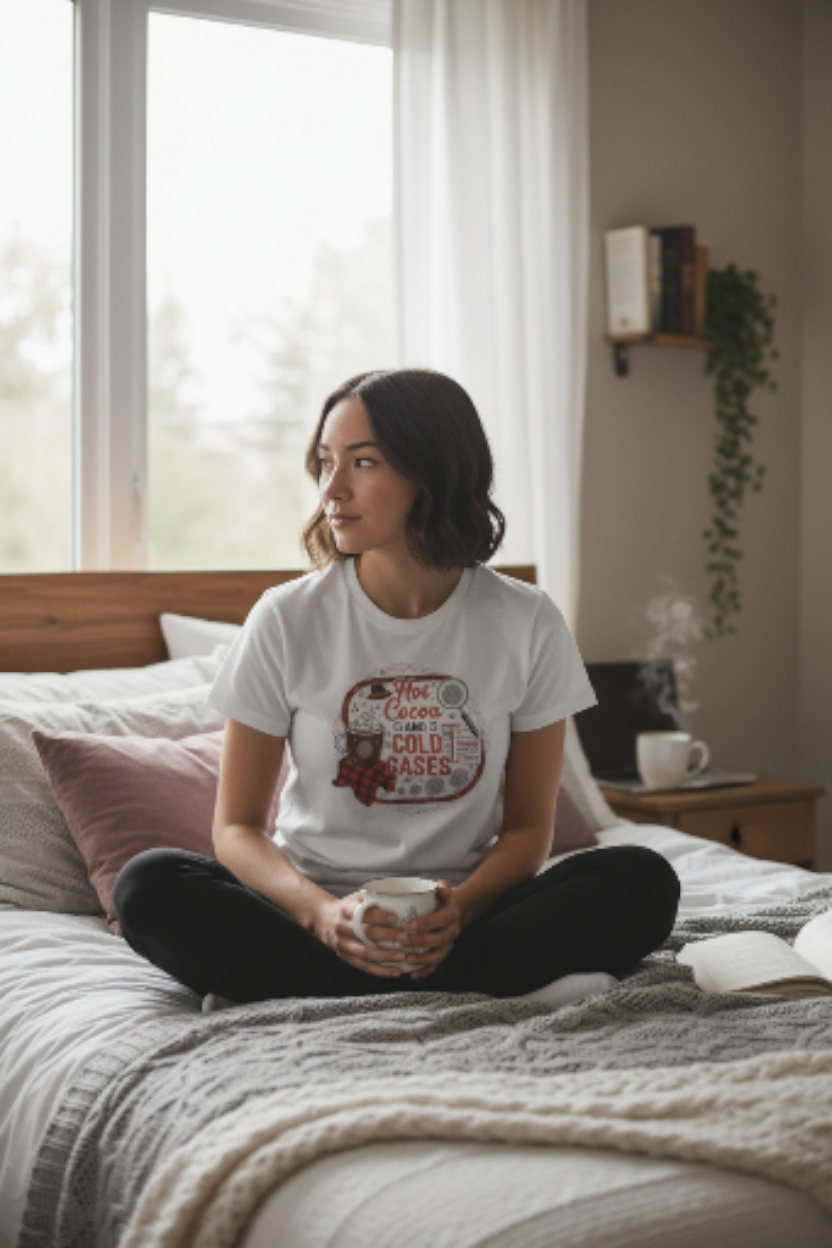 Hot Cocoa and Cold Cases T-Shirt – True Crime Lover Gift