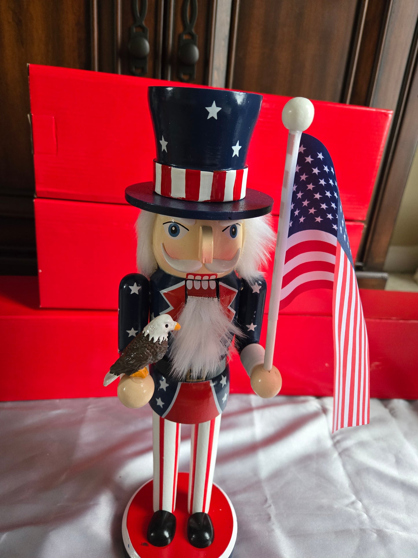 Patriotic USA Nutcracker w/ American Flag & Eagle | Red White Blue 4th of July