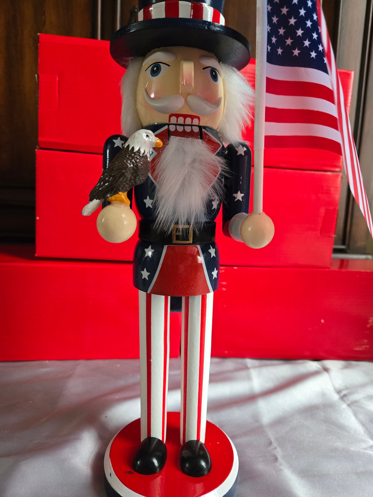 Patriotic USA Nutcracker w/ American Flag & Eagle | Red White Blue 4th of July