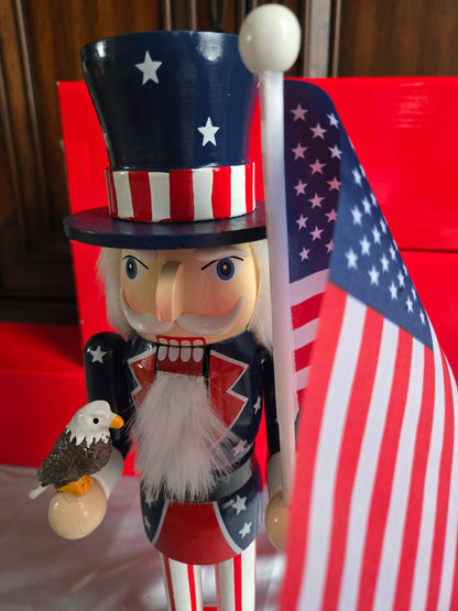 Patriotic USA Nutcracker w/ American Flag & Eagle | Red White Blue 4th of July