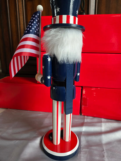 Patriotic USA Nutcracker w/ American Flag & Eagle | Red White Blue 4th of July