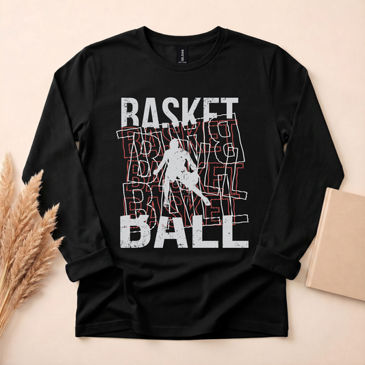 Retro Basketball Dribble Design Shirt, Long Sleeves, Sizes XS-3XL, Athletic Apparel