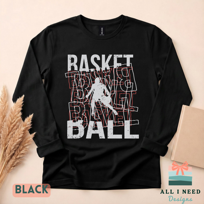 Retro Basketball Dribble Design Shirt, Long Sleeves, Sizes XS-3XL, Athletic Apparel