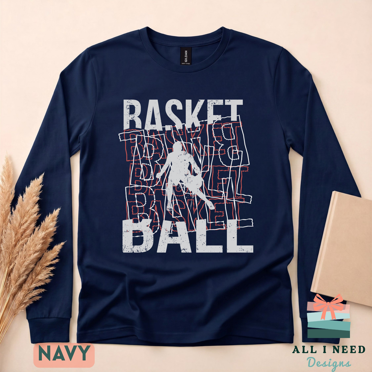 Retro Basketball Dribble Design Shirt, Long Sleeves, Sizes XS-3XL, Athletic Apparel