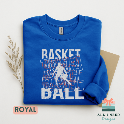 Retro Basketball Dribble Design Shirt, Long Sleeves, Sizes XS-3XL, Athletic Apparel