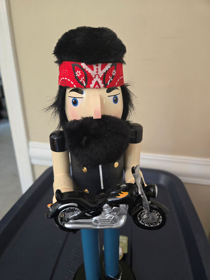 Motorcycle Rider Holiday Nutcracker, Wooden 14 Inch Figurine, Bike Club Gift, Home Decor