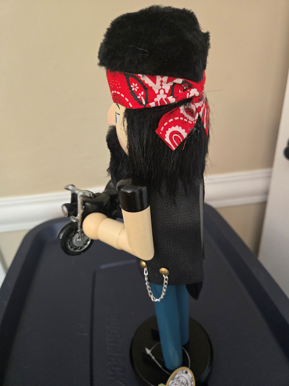 Motorcycle Rider Holiday Nutcracker, Wooden 14 Inch Figurine, Bike Club Gift, Home Decor