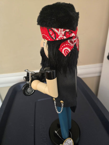 Motorcycle Rider Holiday Nutcracker, Wooden 14 Inch Figurine, Bike Club Gift, Home Decor