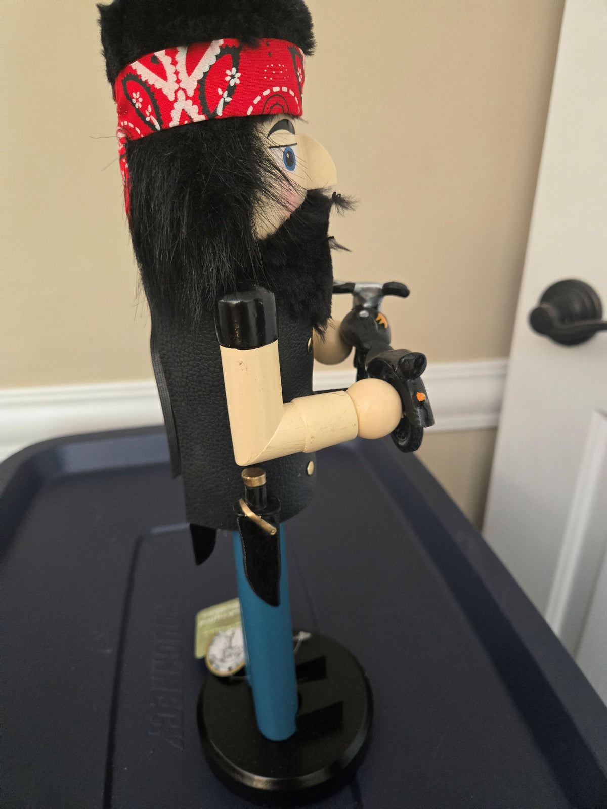 Motorcycle Rider Holiday Nutcracker, Wooden 14 Inch Figurine, Bike Club Gift, Home Decor