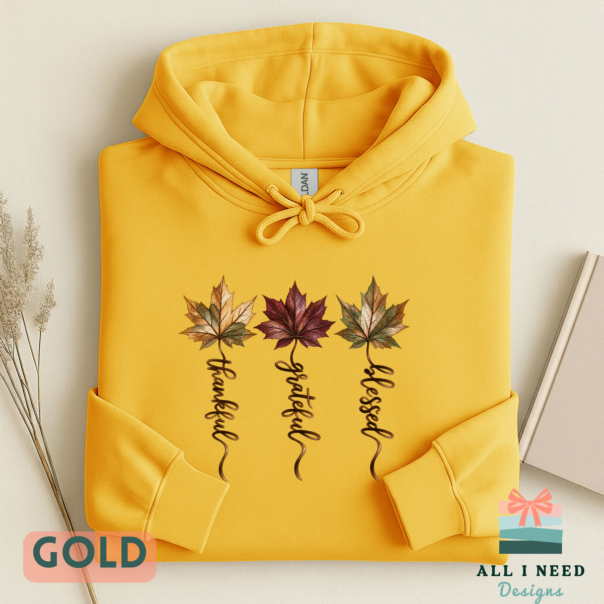 Autumn Gratitude Hoodie with Leaf Artwork, cozy seasonal layer, Thanksgiving outfit