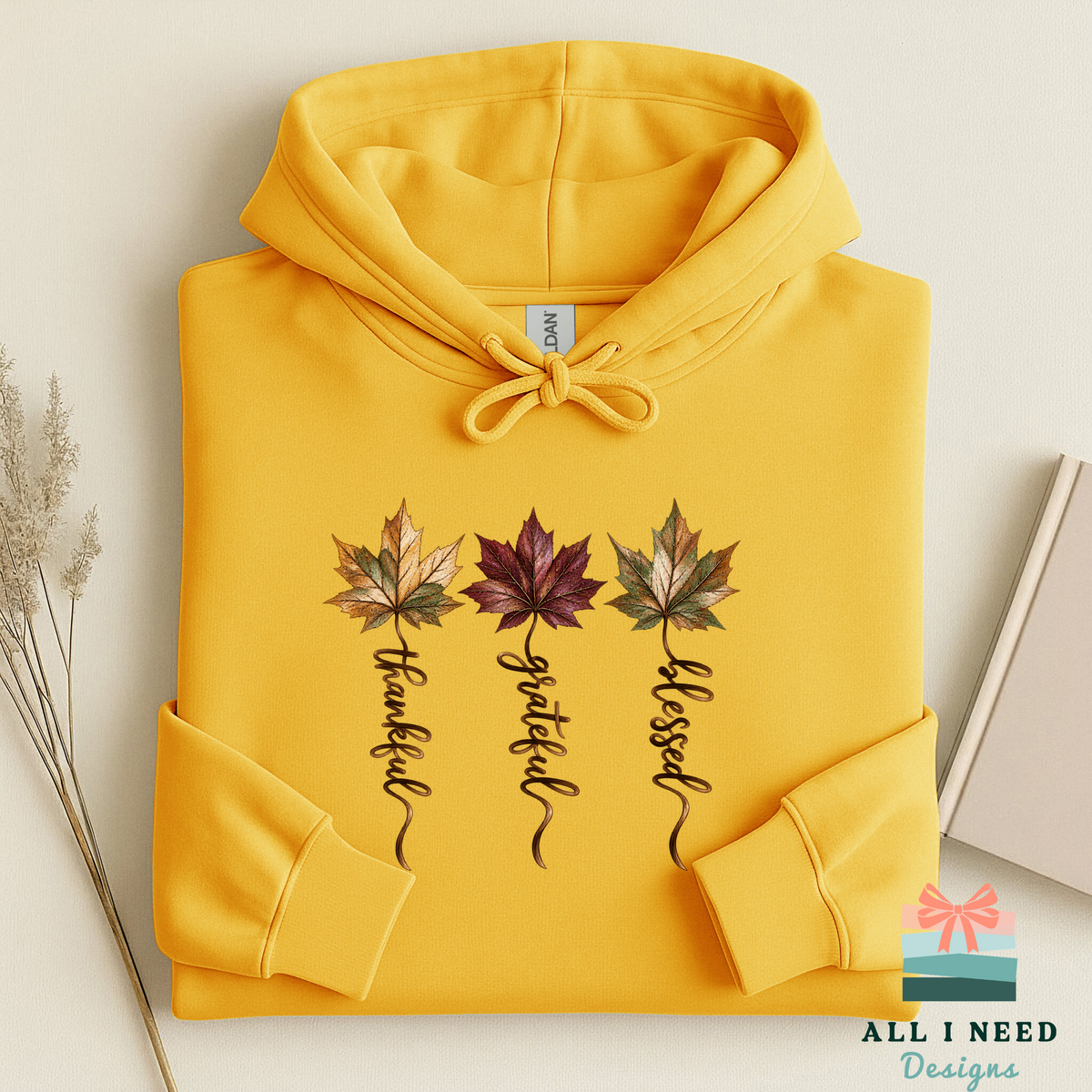 Autumn Gratitude Hoodie with Leaf Artwork, cozy seasonal layer, Thanksgiving outfit