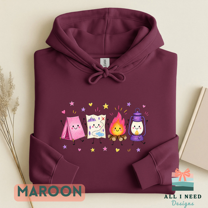 Whimsical Camping Crewneck, Tent, Map, Campfire, Lantern Design (XS-3XL)