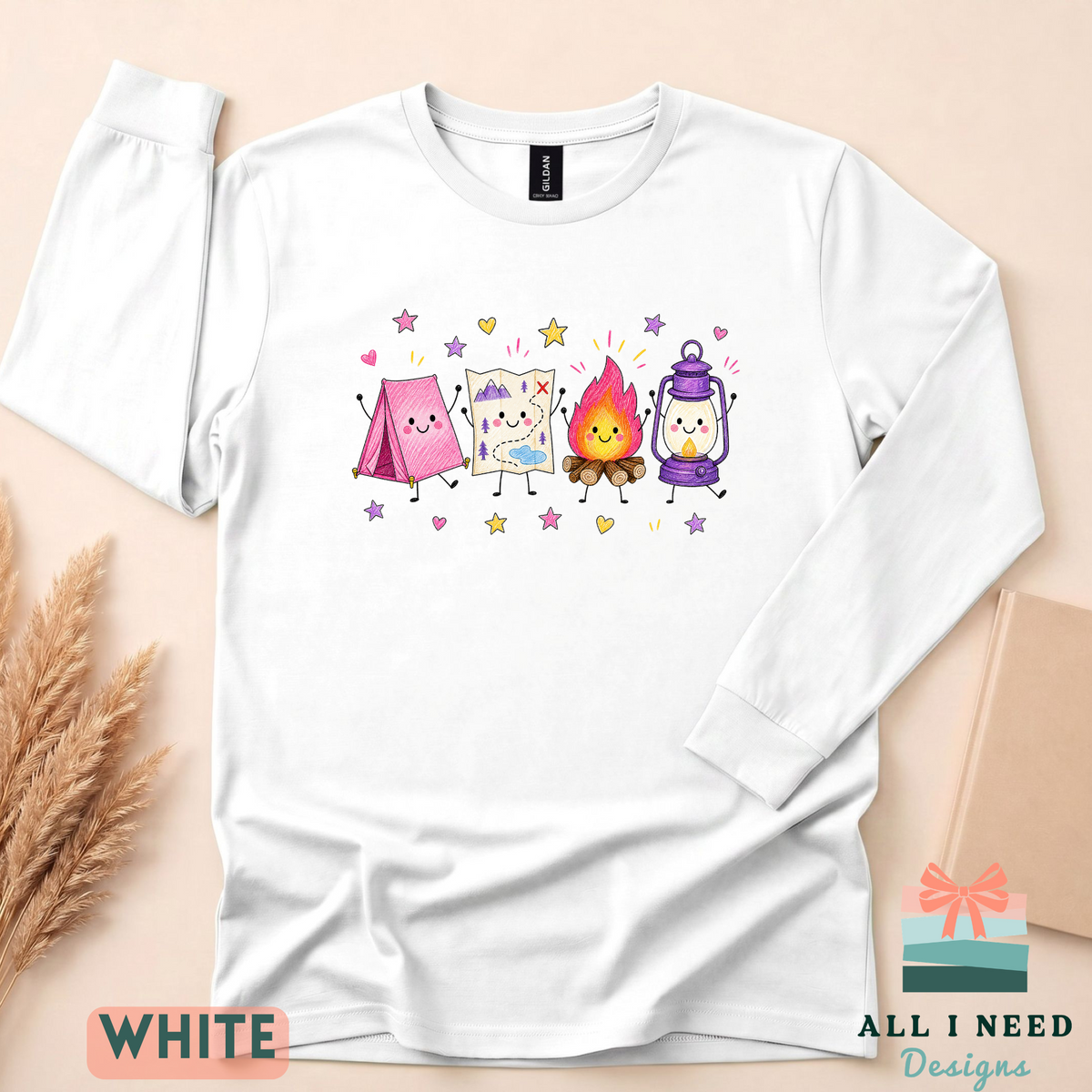 Whimsical Camping Crewneck, Tent, Map, Campfire, Lantern Design (XS-3XL)