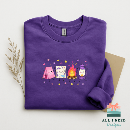 Whimsical Camping Crewneck, Tent, Map, Campfire, Lantern Design (XS-3XL)