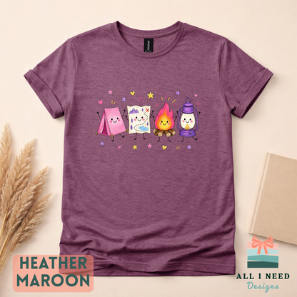 Whimsical Camping Crewneck, Tent, Map, Campfire, Lantern Design (XS-3XL)
