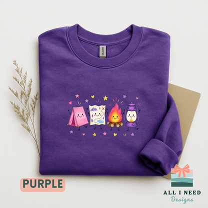 Whimsical Camping Crewneck, Tent, Map, Campfire, Lantern Design (XS-3XL)