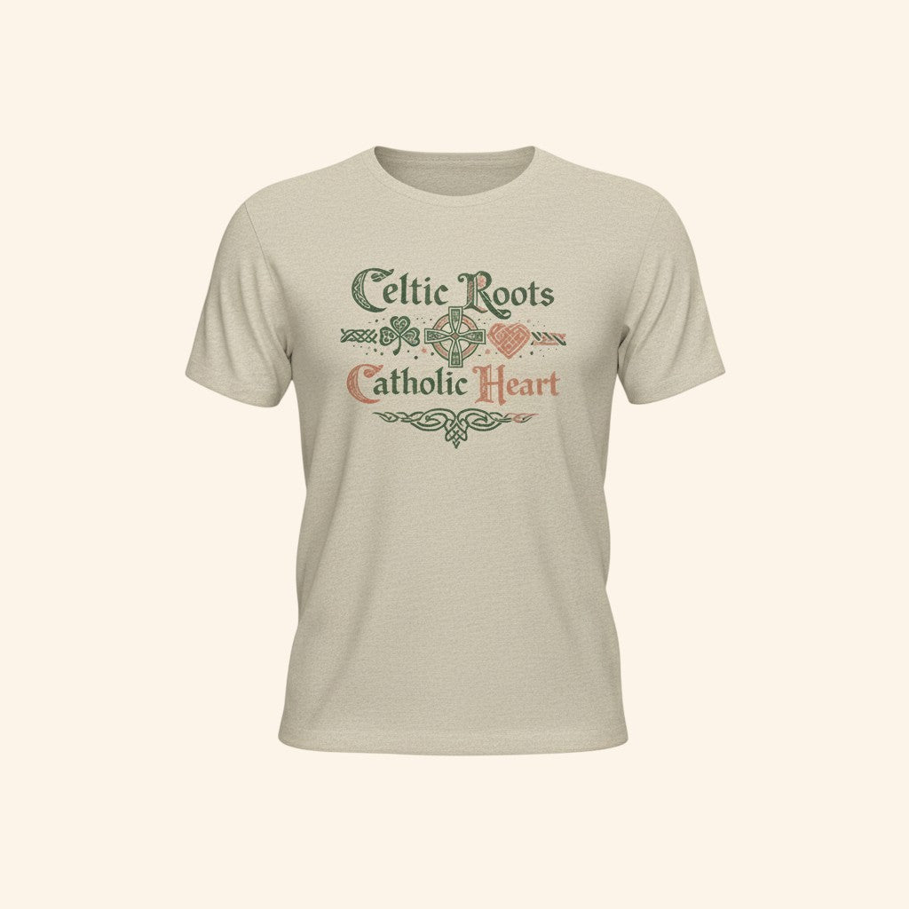 Celtic Roots Catholic Heart T-Shirt, Irish Shamrock Tee