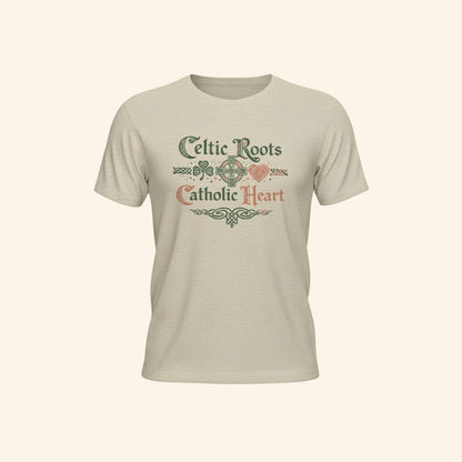 Celtic Roots Catholic Heart T-Shirt, Irish Shamrock Tee