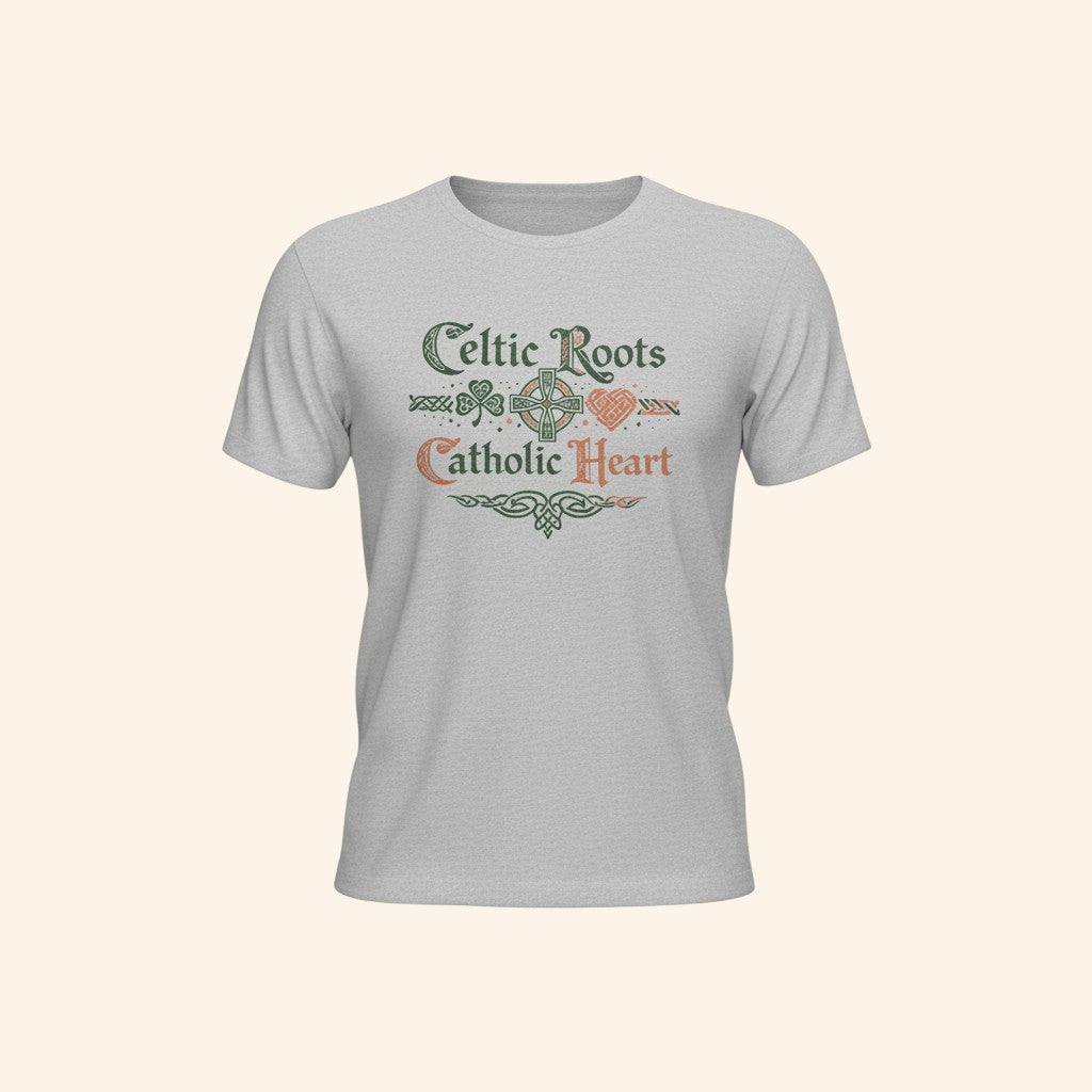 Celtic Roots Catholic Heart T-Shirt, Irish Shamrock Tee