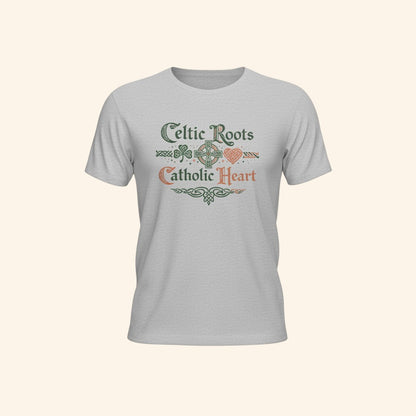 Celtic Roots Catholic Heart T-Shirt, Irish Shamrock Tee