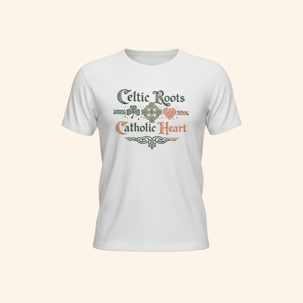 Celtic Roots Catholic Heart T-Shirt, Irish Shamrock Tee
