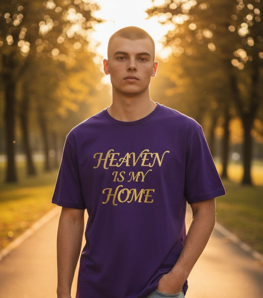 Catholic Heaven Is My Home T-Shirt, Gold Foil Faith Tee