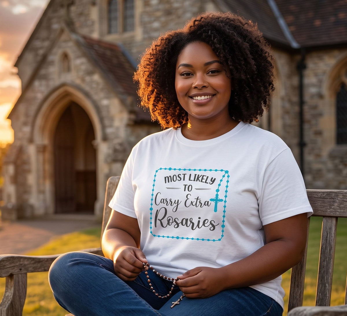 Catholic Humor Tee, Most Likely To Carry Extra Rosaries, Unisex Faith Shirt