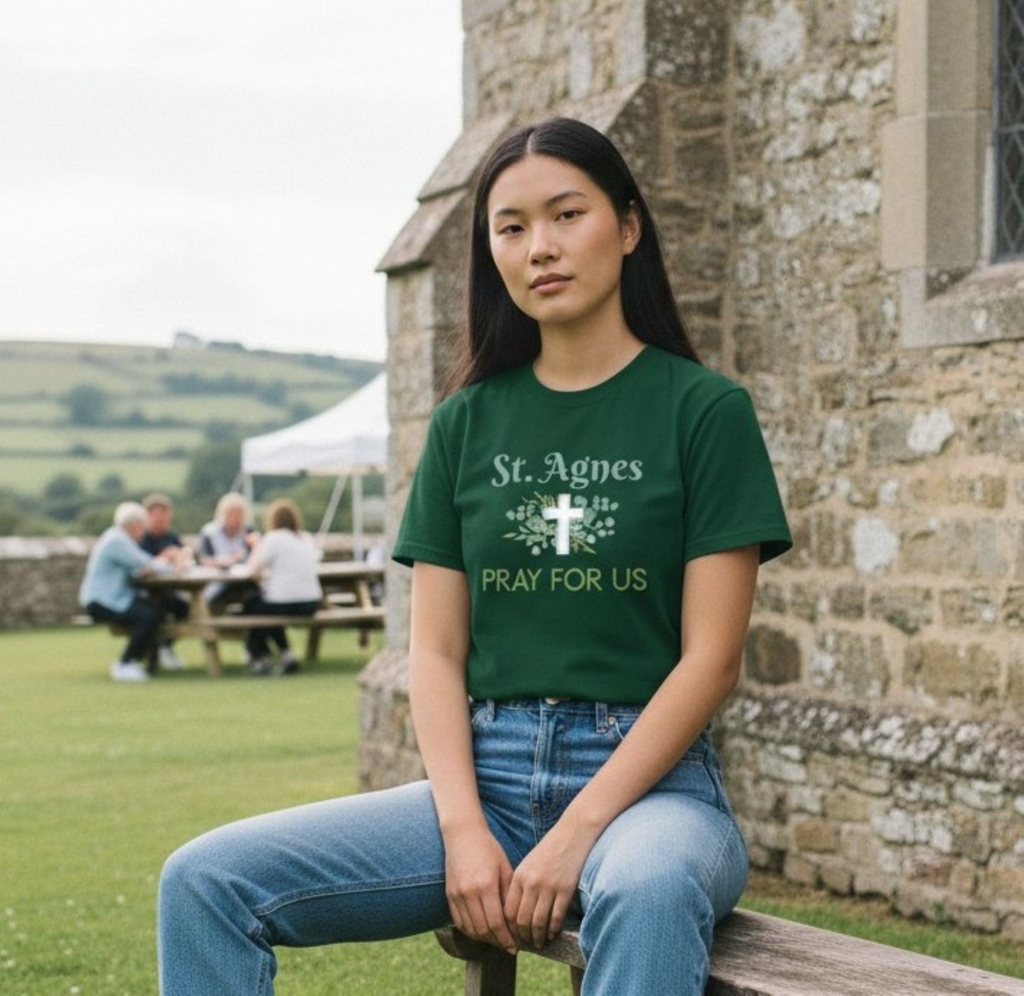 St. Agnes Pray For Us Graphic Tee, Catholic Faith Apparel, Unisex Fit