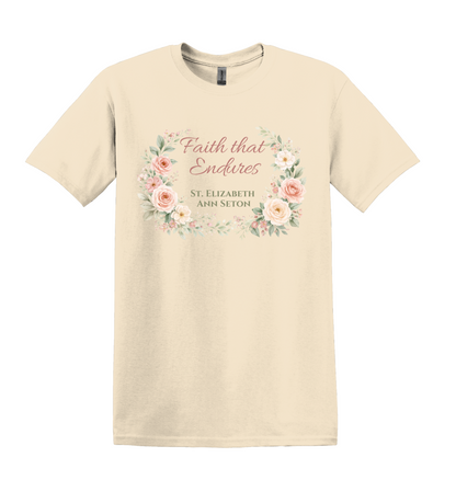 St. Elizabeth Ann Seton Floral Tee, Catholic Faith Endures Unisex Shirt