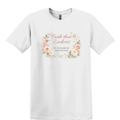 St. Elizabeth Ann Seton Floral Tee, Catholic Faith Endures Unisex Shirt