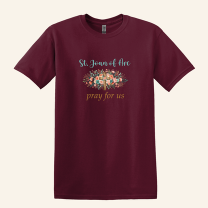 St. Joan of Arc Floral Cross Tee, Catholic Devotional Unisex Crewneck
