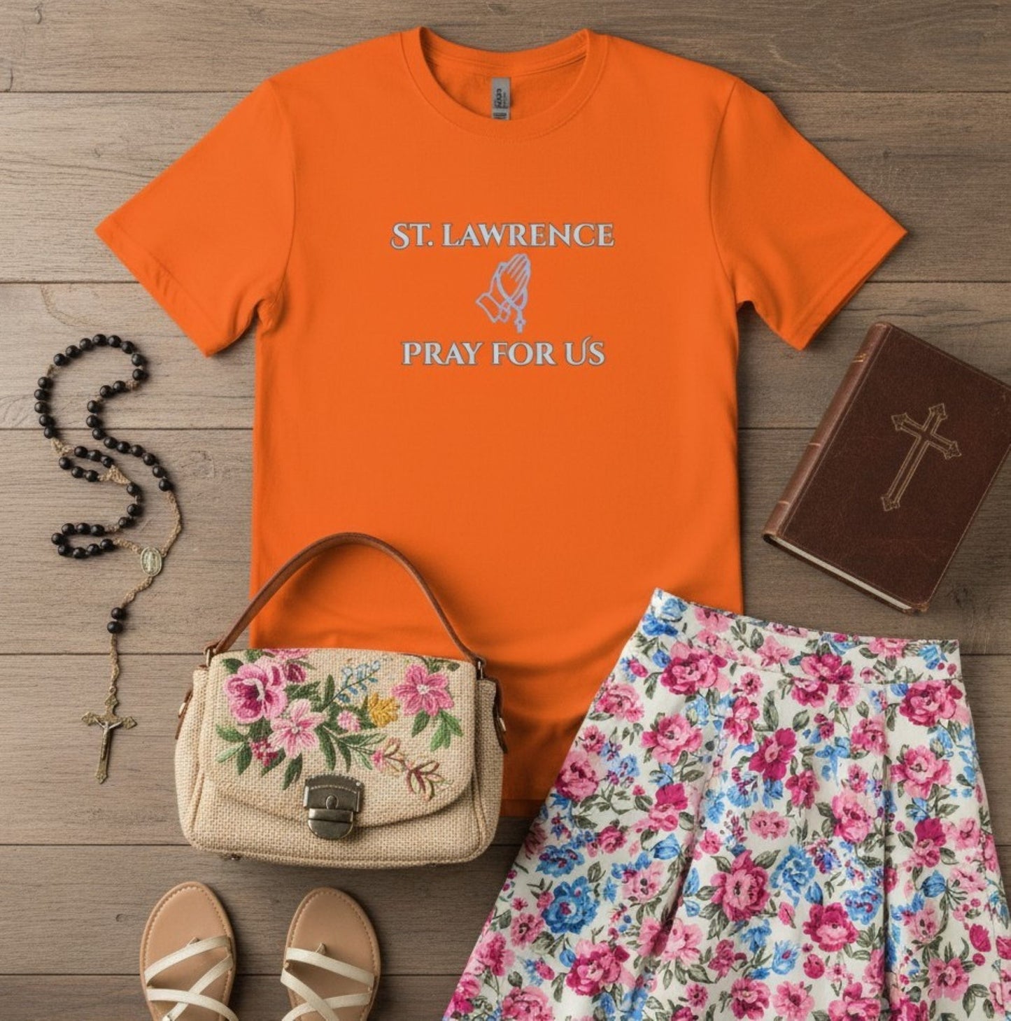 St. Lawrence Pray For Us T-Shirt, Catholic Devotional Rosary Graphic Tee