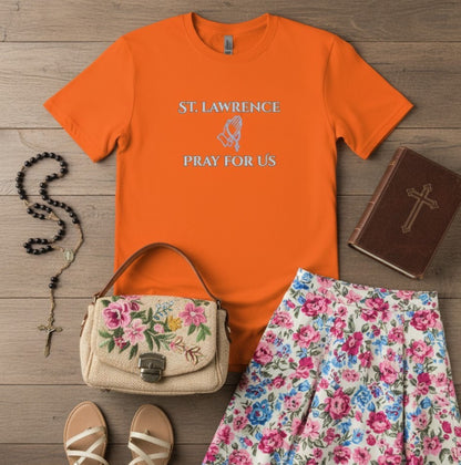 St. Lawrence Pray For Us T-Shirt, Catholic Devotional Rosary Graphic Tee