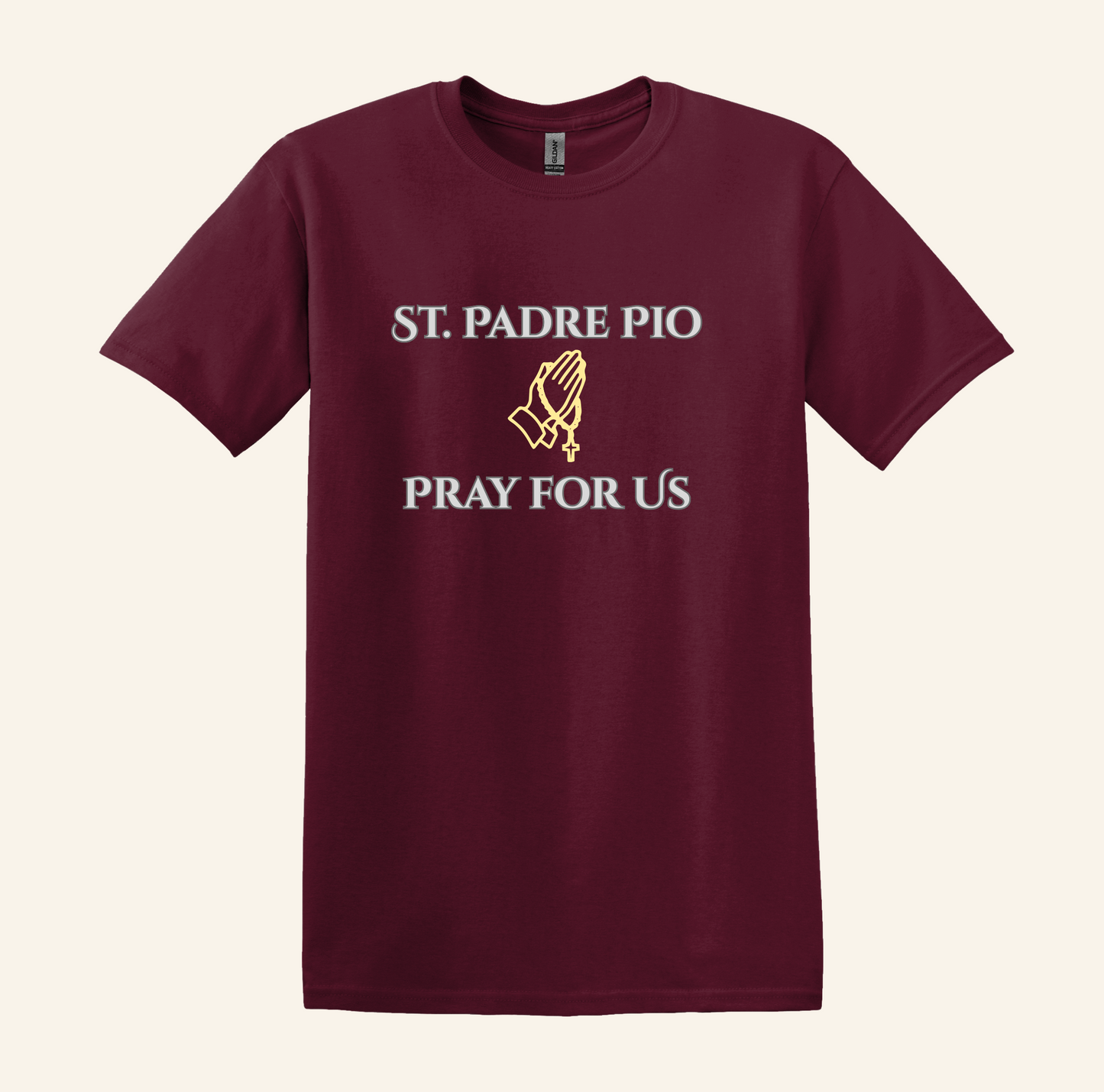 St. Padre Pio Praying Hands T-Shirt, Catholic Faith Apparel Unisex Tee