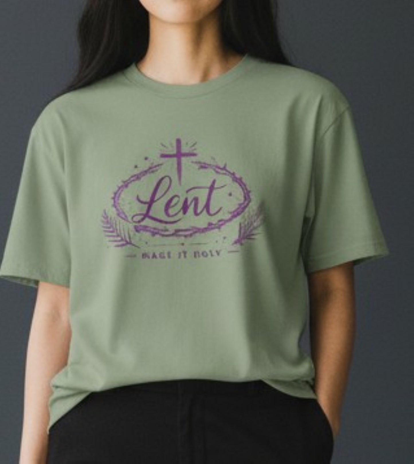 Lent Shirt “Make It Holy” Catholic Lenten Tee, Purple Cross & Crown of Thorns Graphic