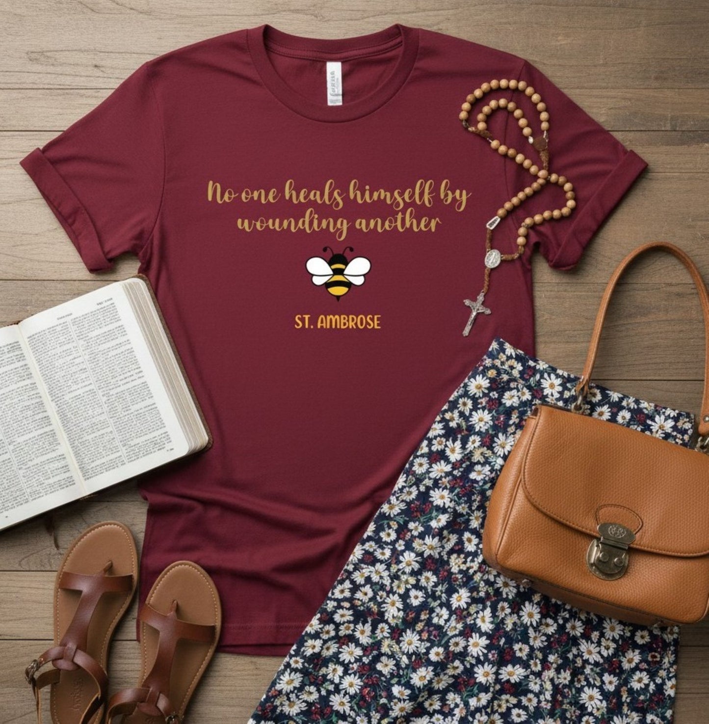St. Ambrose Quote Bee T-Shirt, Catholic Wisdom, Unisex Soft Cotton Tee