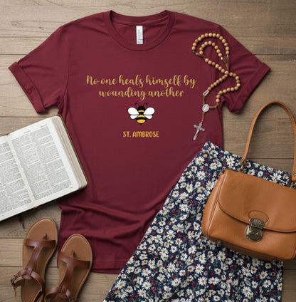 St. Ambrose Quote Bee T-Shirt, Catholic Wisdom, Unisex Soft Cotton Tee