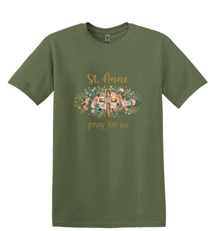 St. Anne Floral Cross Tee, Catholic Mom Faith Apparel, Unisex Cotton Blend Shirt