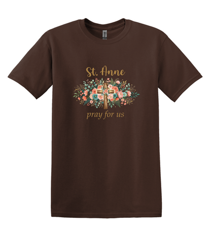 St. Anne Floral Cross Tee, Catholic Mom Faith Apparel, Unisex Cotton Blend Shirt