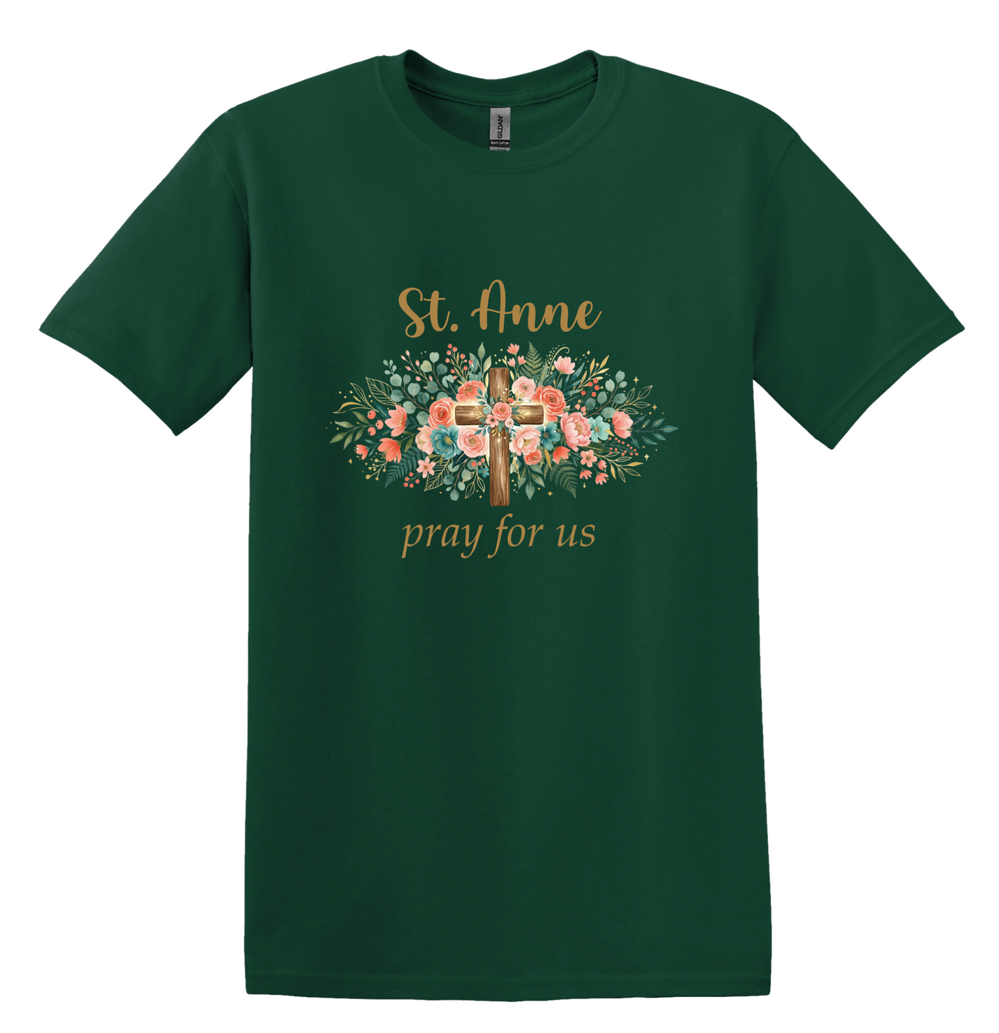 St. Anne Floral Cross Tee, Catholic Mom Faith Apparel, Unisex Cotton Blend Shirt