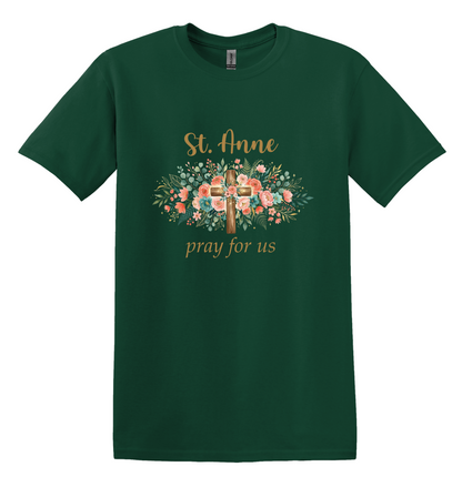 St. Anne Floral Cross Tee, Catholic Mom Faith Apparel, Unisex Cotton Blend Shirt