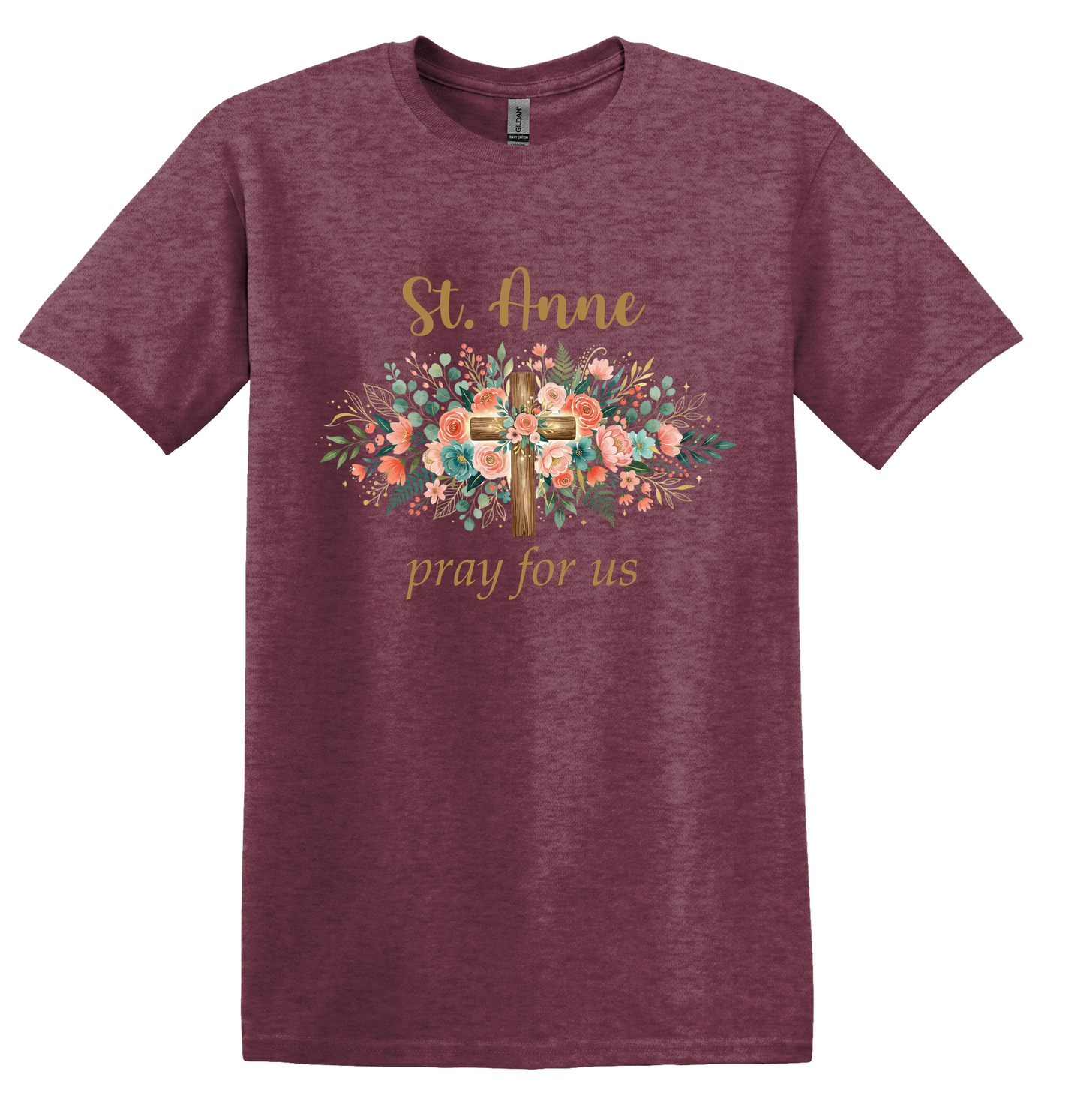 St. Anne Floral Cross Tee, Catholic Mom Faith Apparel, Unisex Cotton Blend Shirt