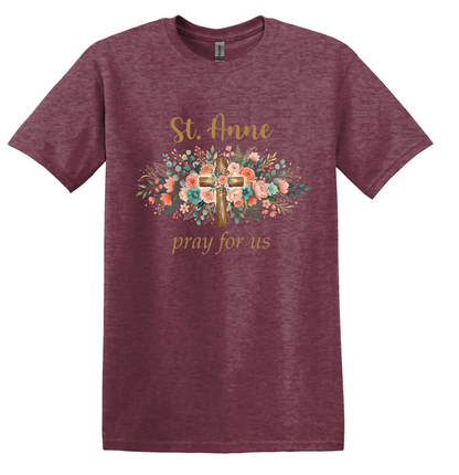 St. Anne Floral Cross Tee, Catholic Mom Faith Apparel, Unisex Cotton Blend Shirt