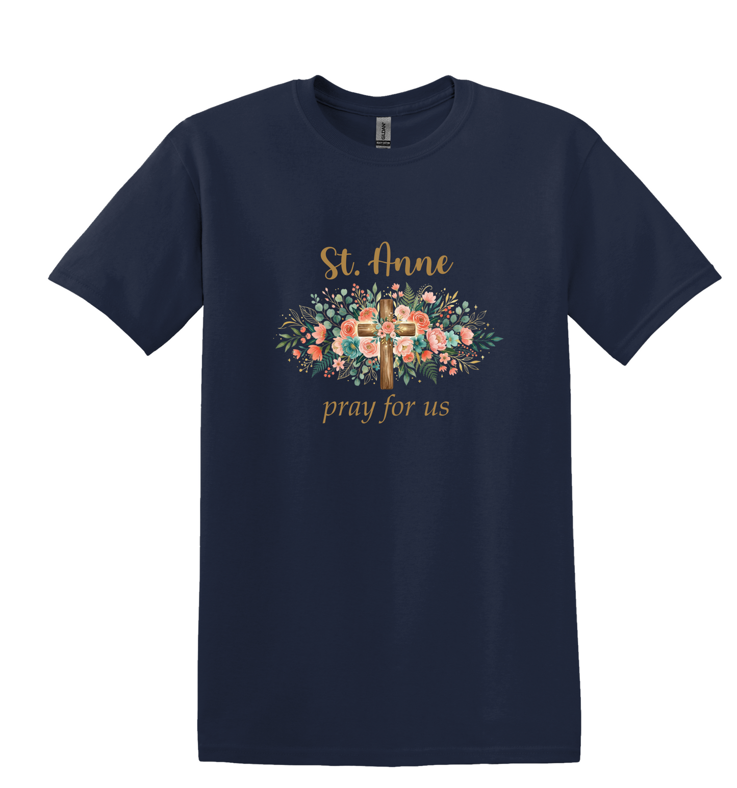 St. Anne Floral Cross Tee, Catholic Mom Faith Apparel, Unisex Cotton Blend Shirt