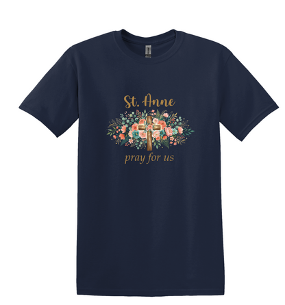 St. Anne Floral Cross Tee, Catholic Mom Faith Apparel, Unisex Cotton Blend Shirt