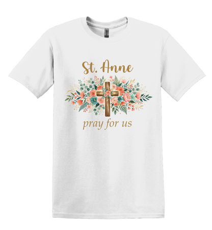 St. Anne Floral Cross Tee, Catholic Mom Faith Apparel, Unisex Cotton Blend Shirt