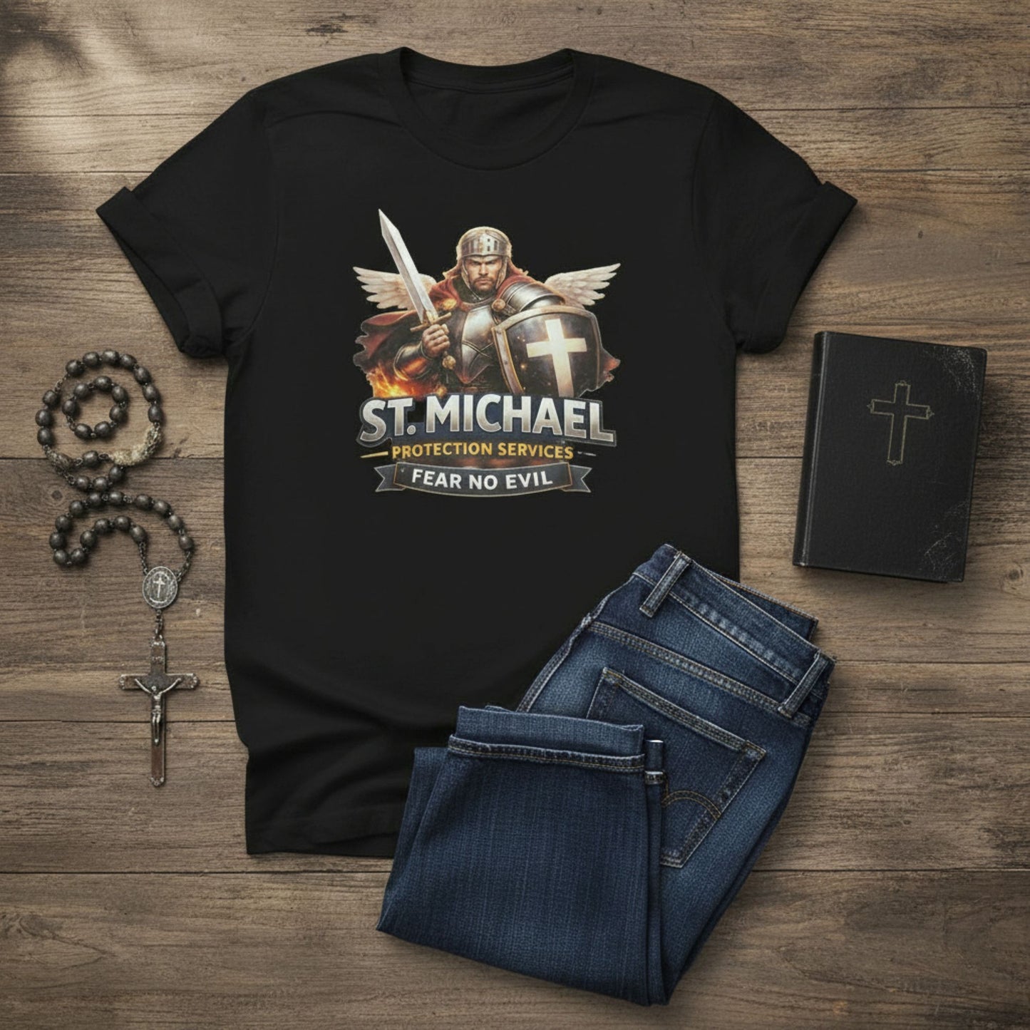 St. Michael Warrior T-Shirt, Archangel Protection Tee, Fear No Evil Christian Apparel
