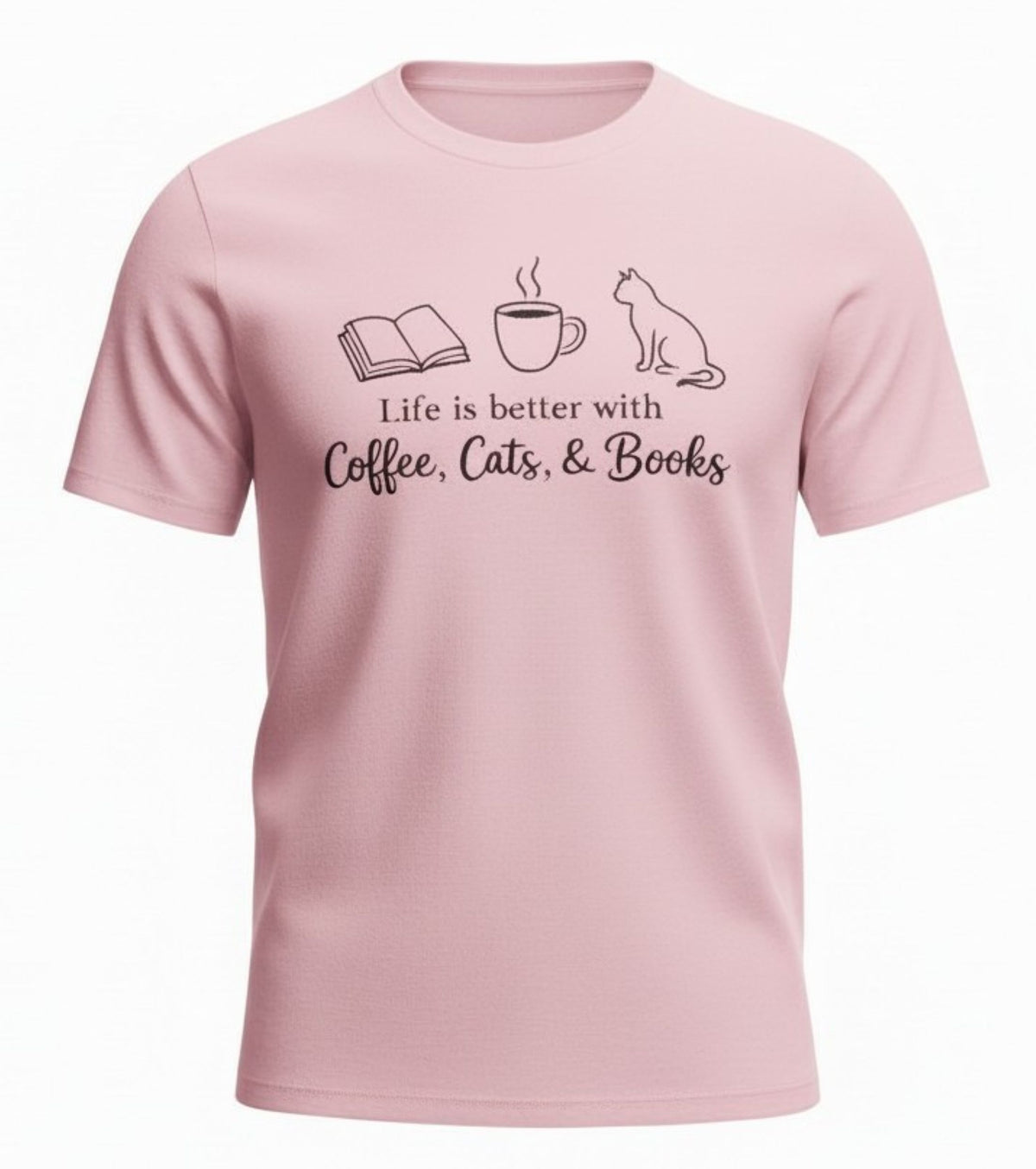 Coffee Cats Books Graphic Tee, Unisex Cotton Blend Shirt, Reader Gift