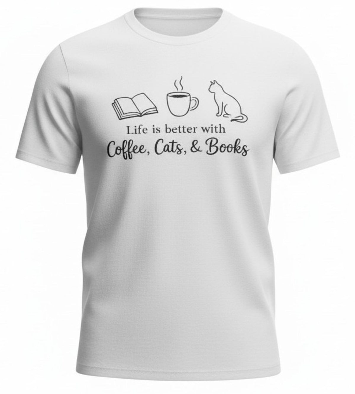 Coffee Cats Books Graphic Tee, Unisex Cotton Blend Shirt, Reader Gift
